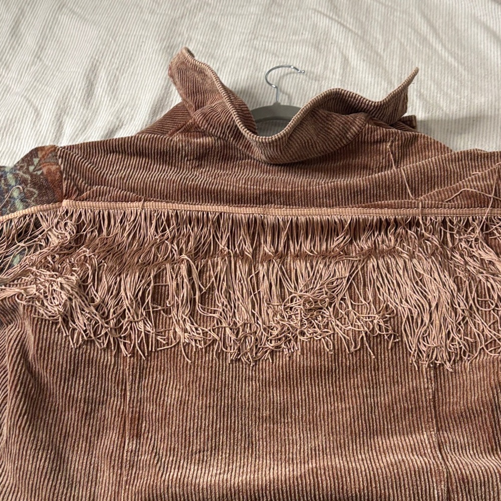 BiBi Brown Corduroy Jacket with Patterned Sleeves - Picture 4 of 8